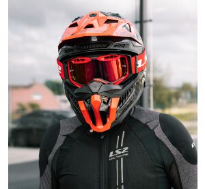 LS2 AURA PRO GOGGLE BLACK RED WITH IRIDIUM VISOR
