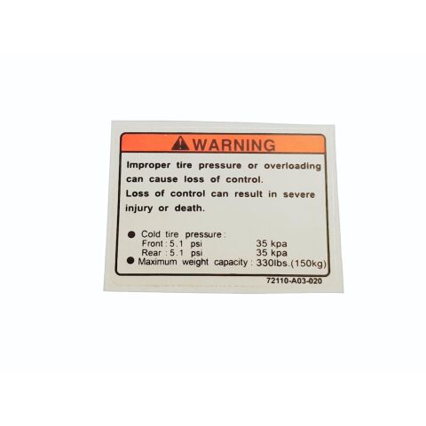 Warning Sticker, Tire Pressure