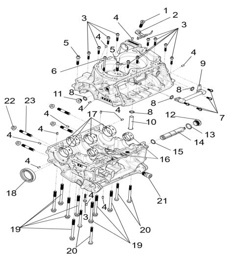 Upper and lower crankcase sub-assembly