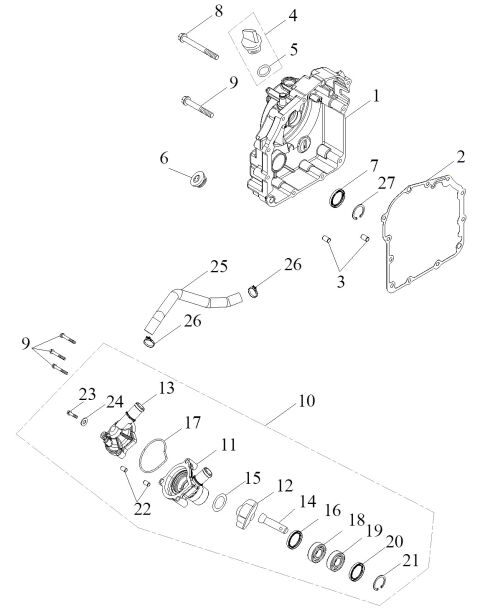 R.CRANKCASE, WATER PUMP