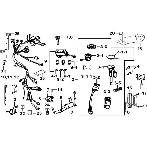 WIRING HARNESS、LOCK ASSY.