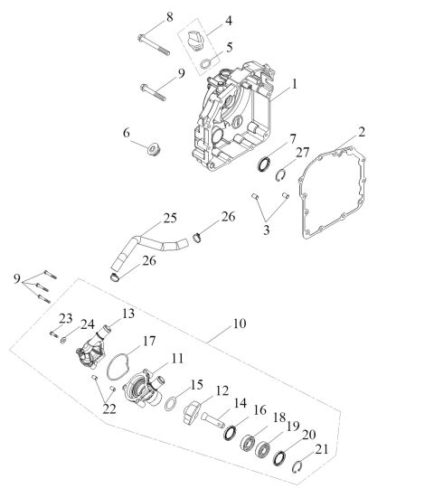 R.CRANKCASE, WATER PUMP
